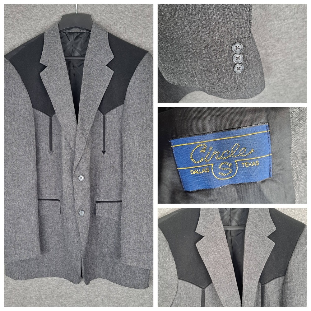 Circle S Western‎ Cut Sports Jacket Blazer Suit Coat Black Gray 44L Western Yolk